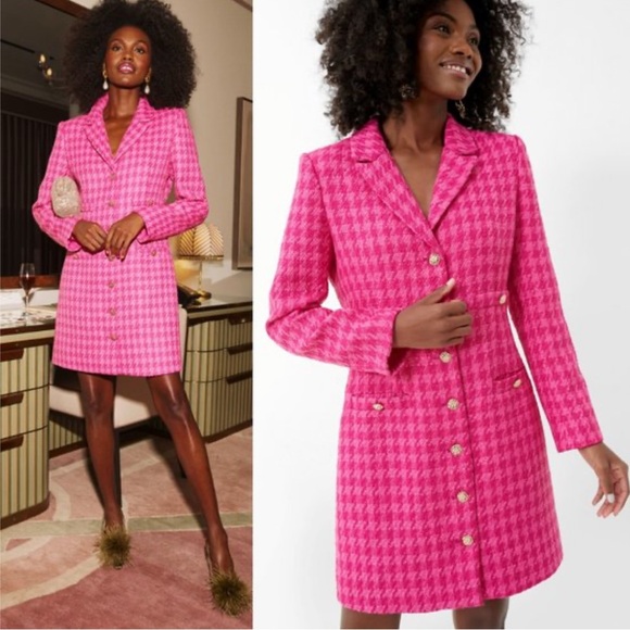 Tuckernuck Dresses & Skirts - Pomander Place Magenta Tweed Stacie Houndstooth Pink Mini Dress Tuckernuck Large